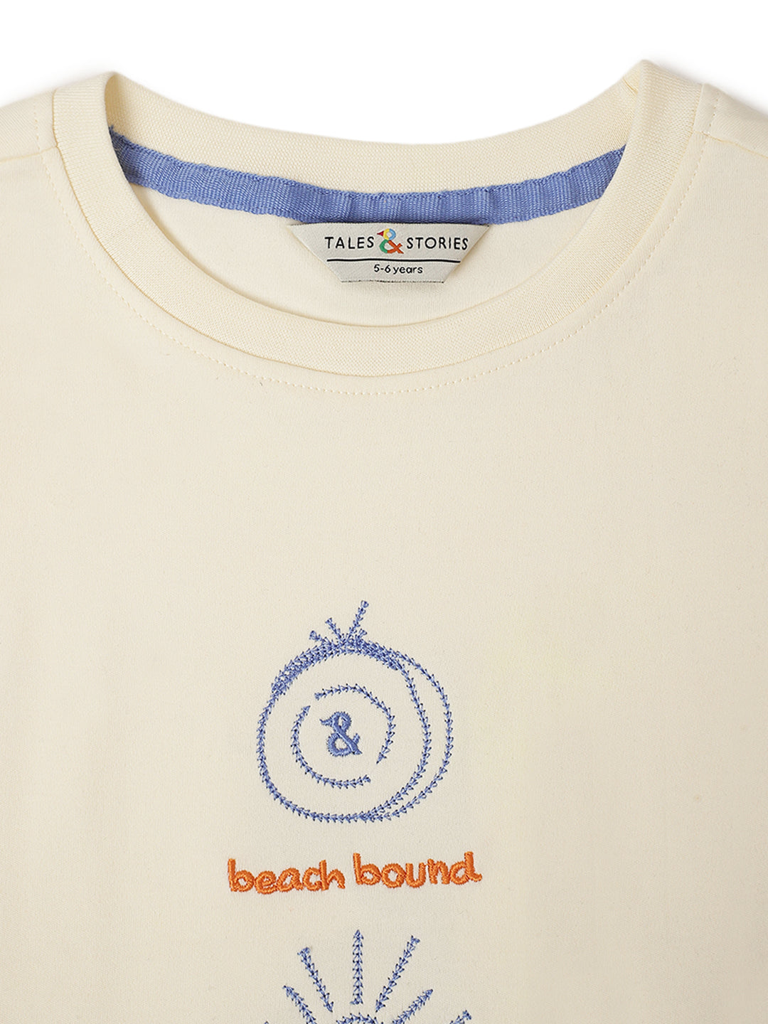 Boys Off White Cotton Embroidery T-shirt