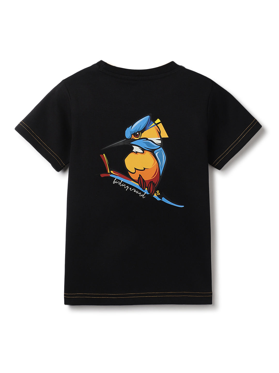 Boys Black Cotton Embroidery T-Shirt