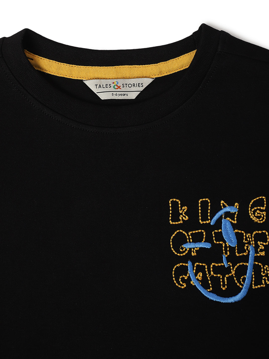 Boys Black Cotton Embroidery T-Shirt