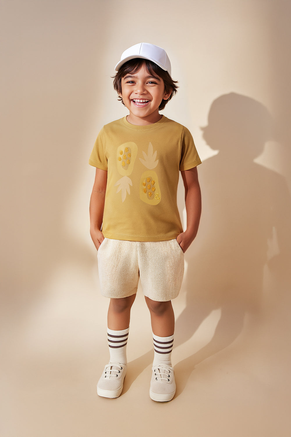 Boys Khaki Cotton Printed T-shirt