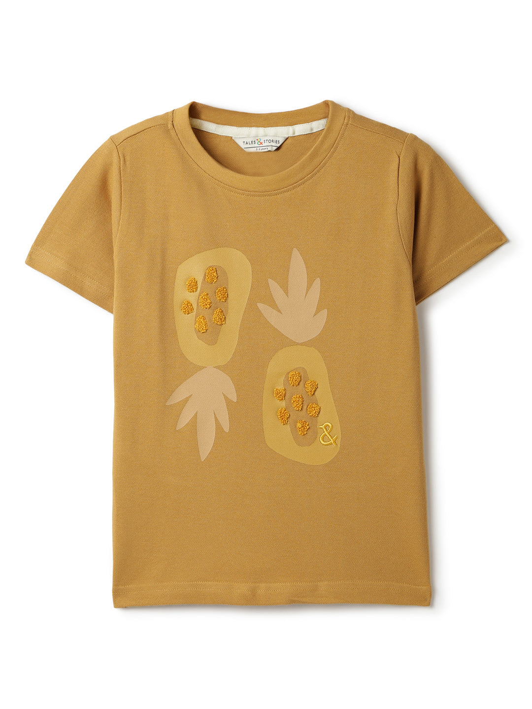 Boys Khaki Cotton Printed T-shirt