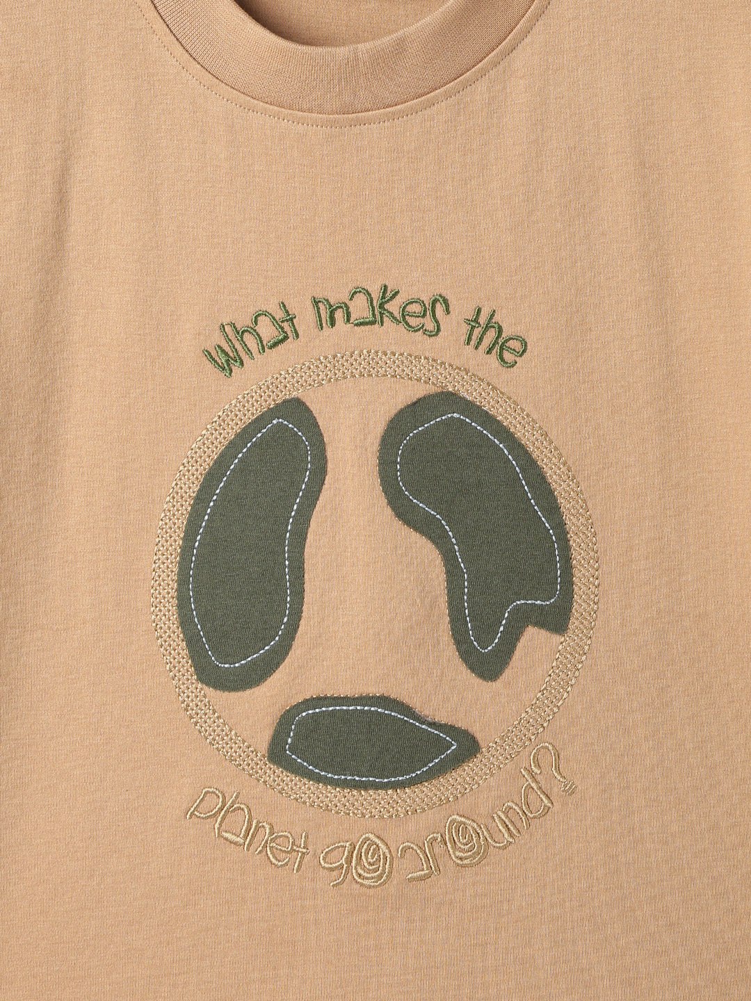 Boys Cotton Beige Embroidered T-Shirt