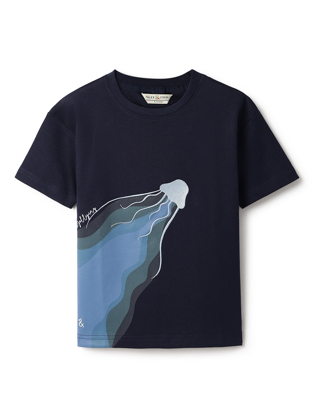 Boys Navy Blue Cotton Solid T-shirt