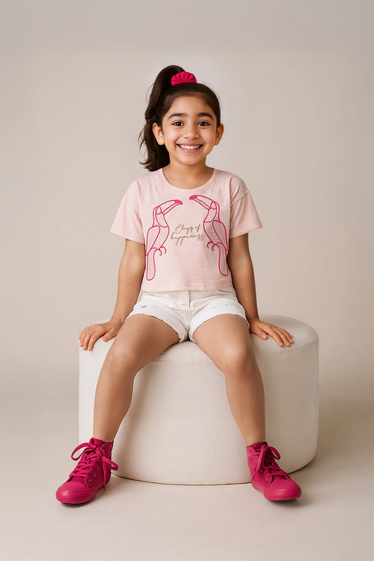 Girls Baby Pink Cotton Embroidery T-Shirt