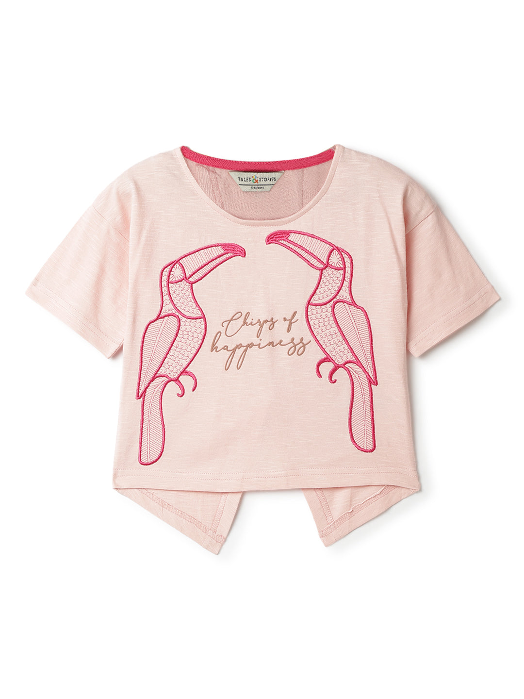 Girls Baby Pink Cotton Embroidery T-Shirt
