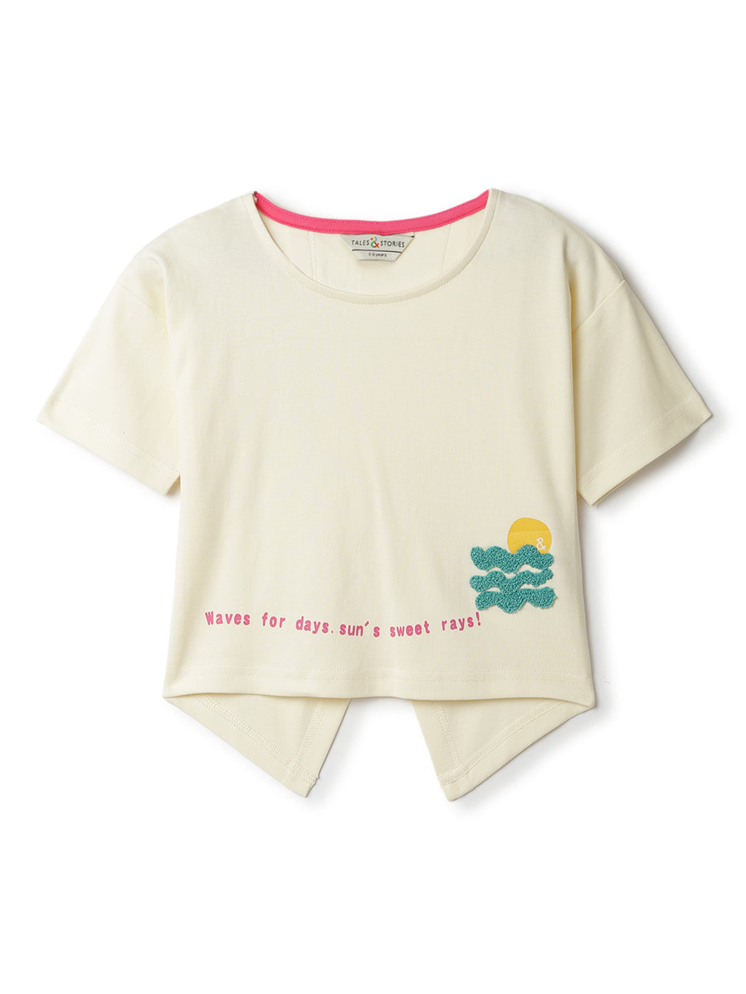 Girls Off White Cotton Printed T-Shirt