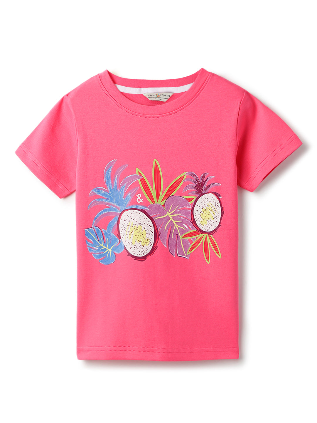 Girls Pink Printed Cotton Casual T-Shirt