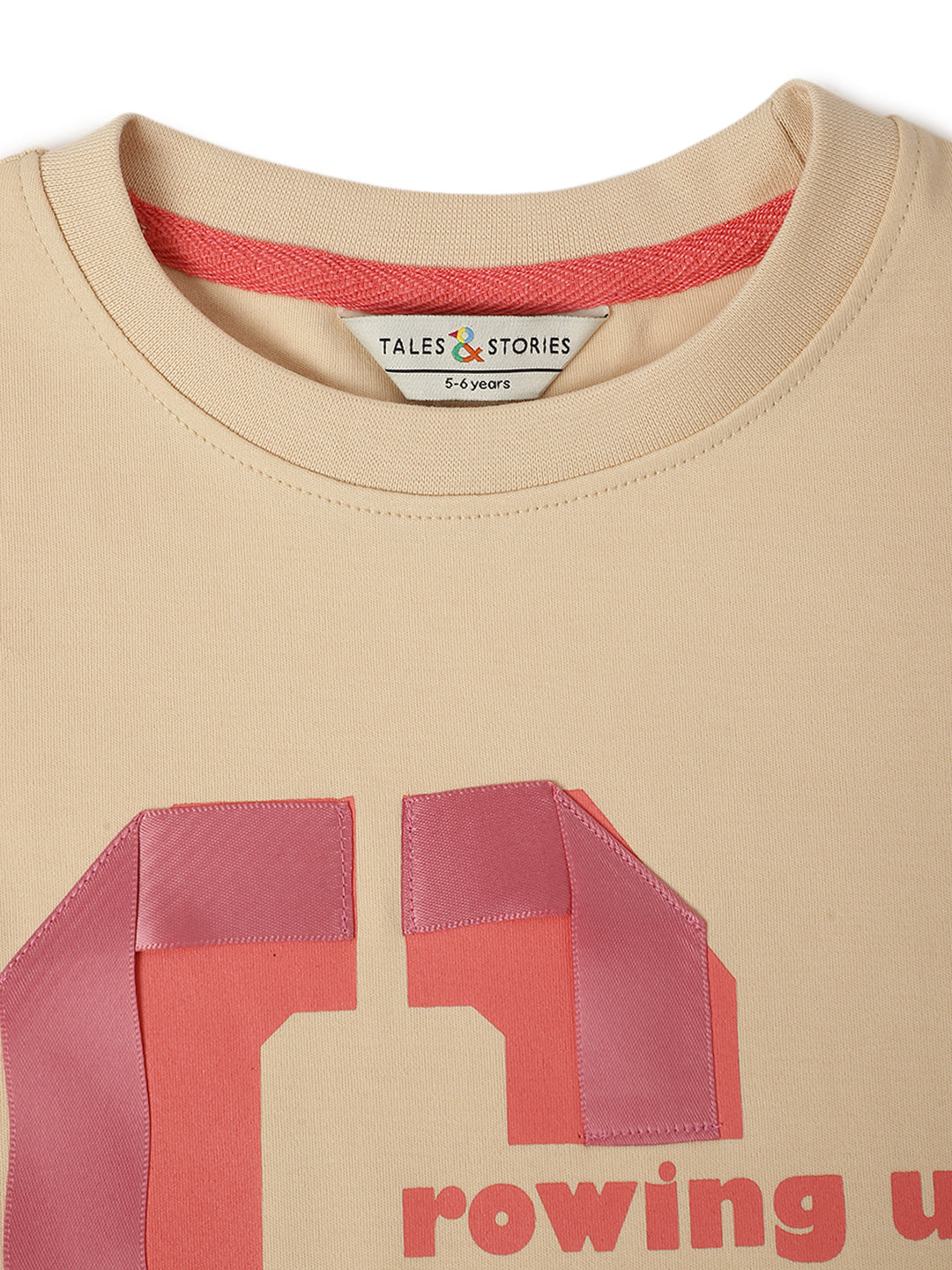 Girls Beige Cotton Printed T-Shirt