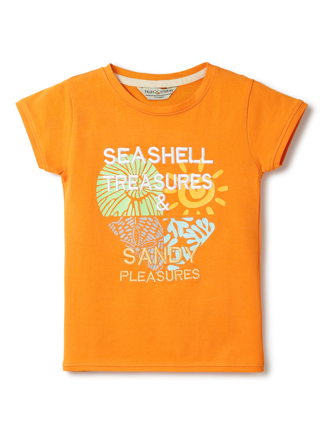 Girls Orange Lycra Embroidery T-Shirt