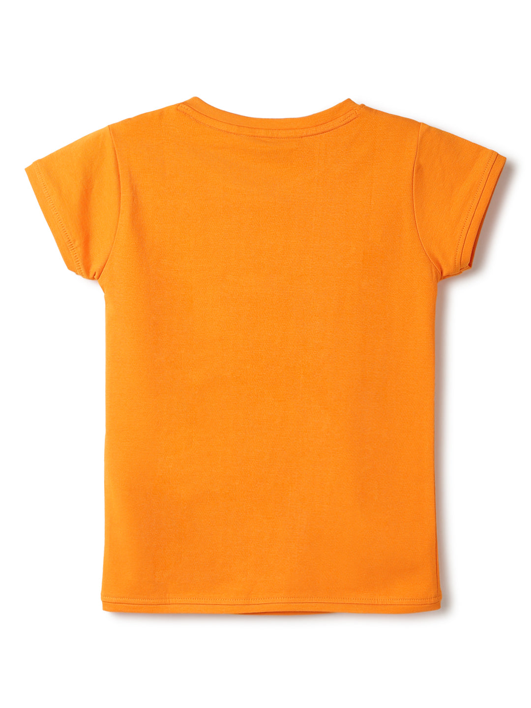 Girls Orange Lycra Embroidery T-Shirt