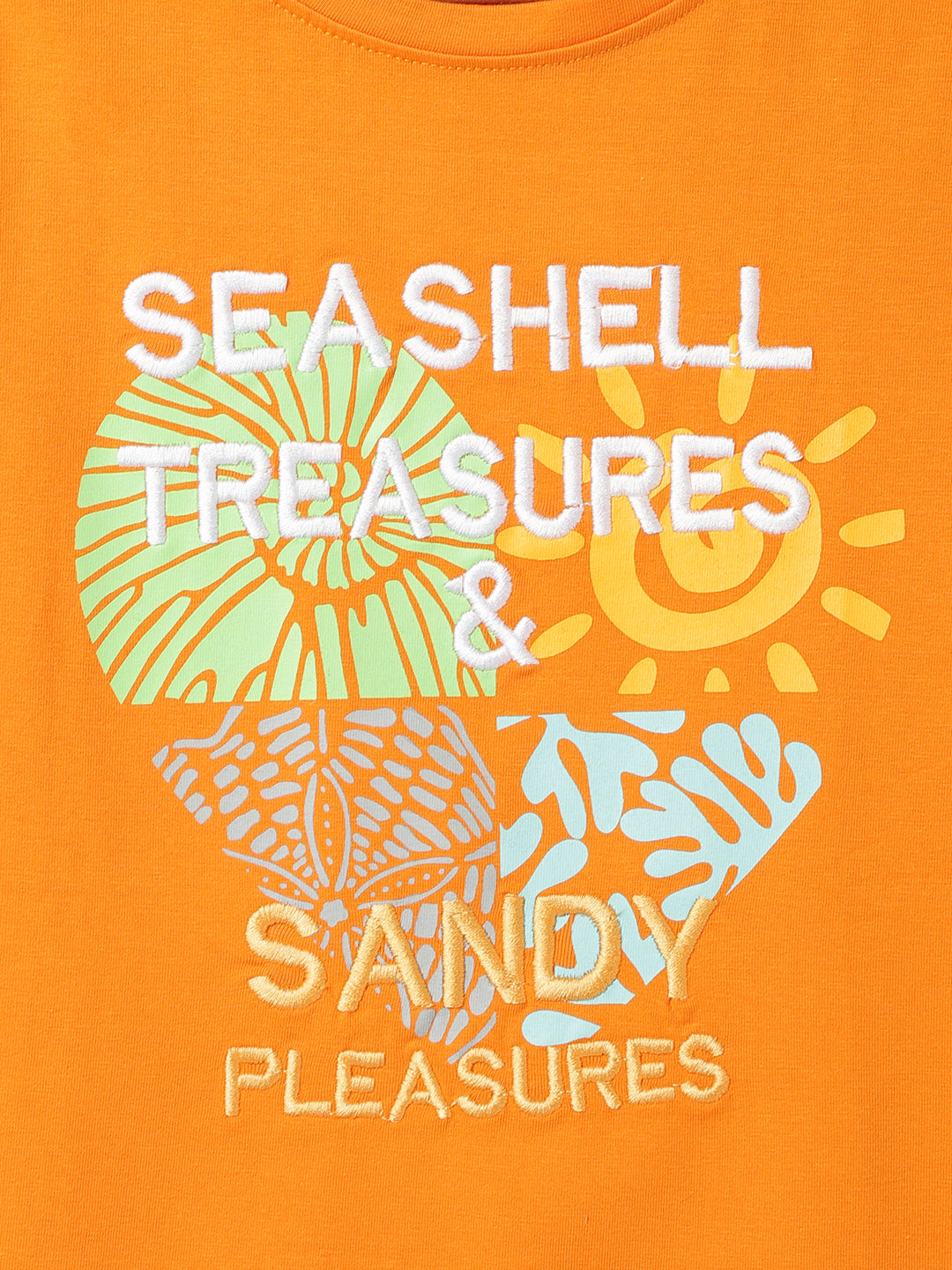 Girls Orange Lycra Embroidery T-Shirt