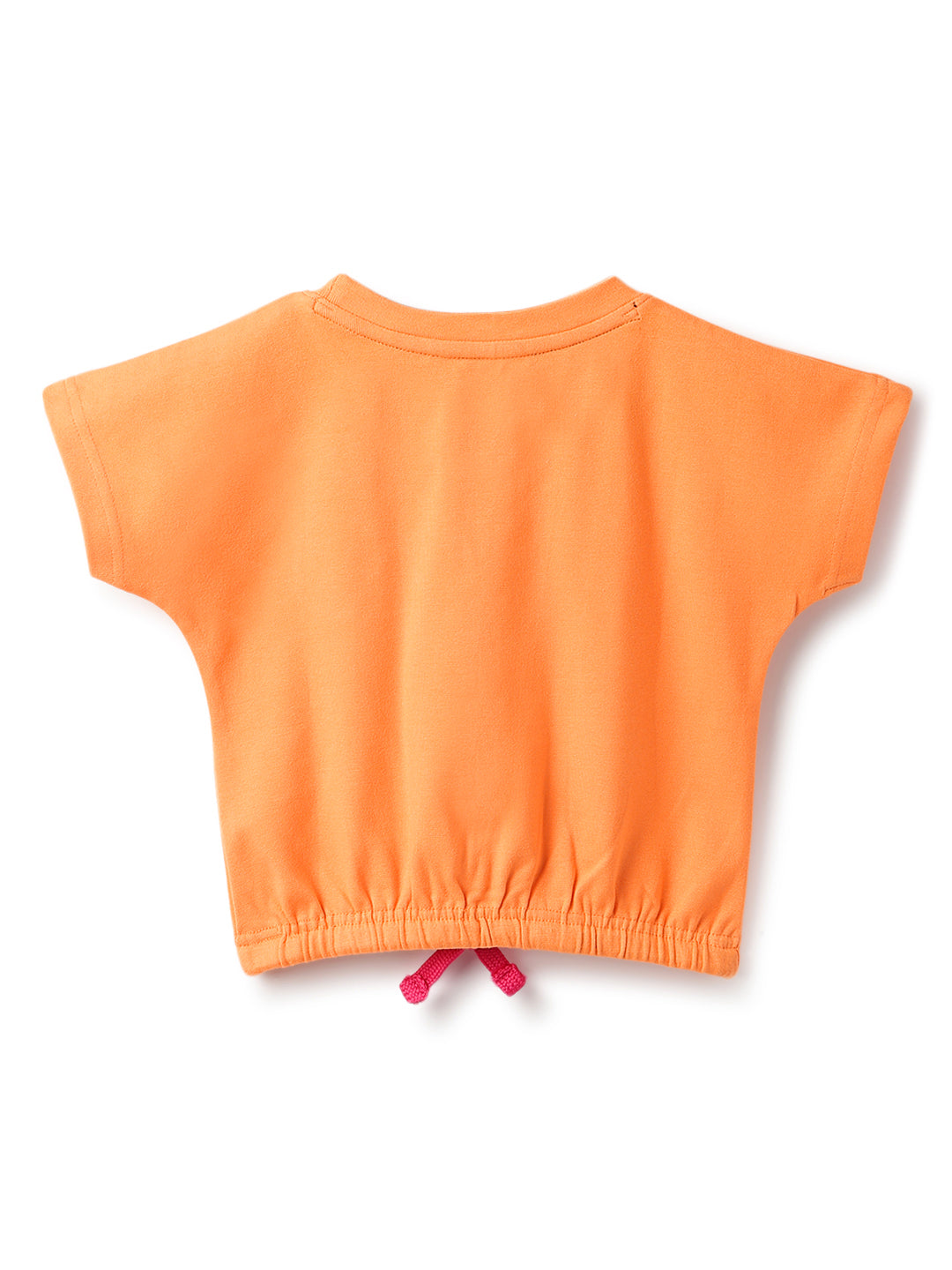 Girls Orange Printed Lycra Oversized Casual T-Shirt