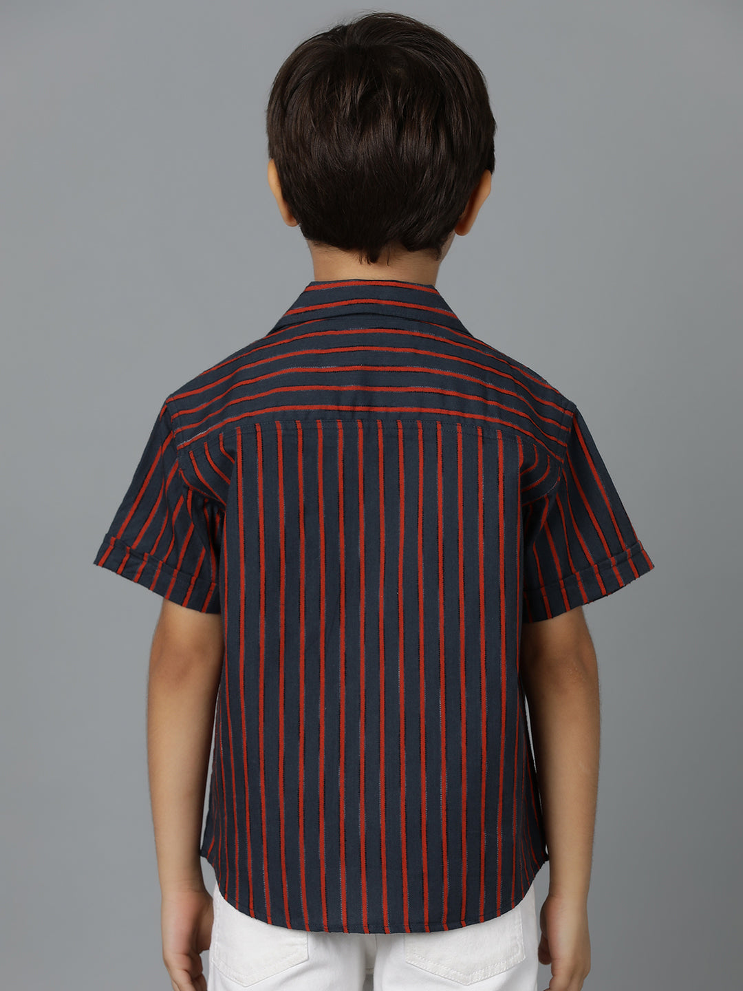 Boys Red & Black Striped Cotton Regular Fit Shirt