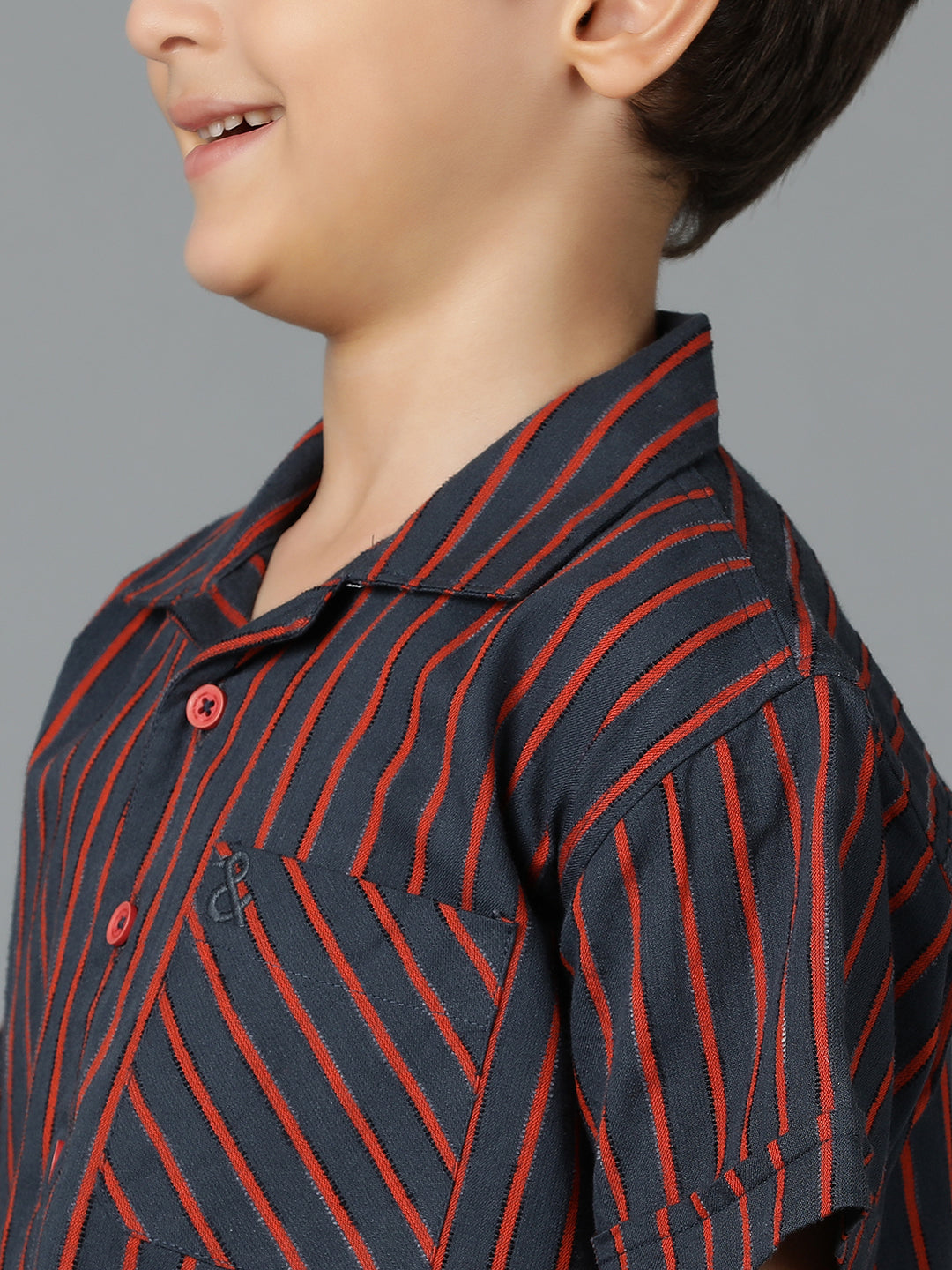 Boys Red & Black Striped Cotton Regular Fit Shirt