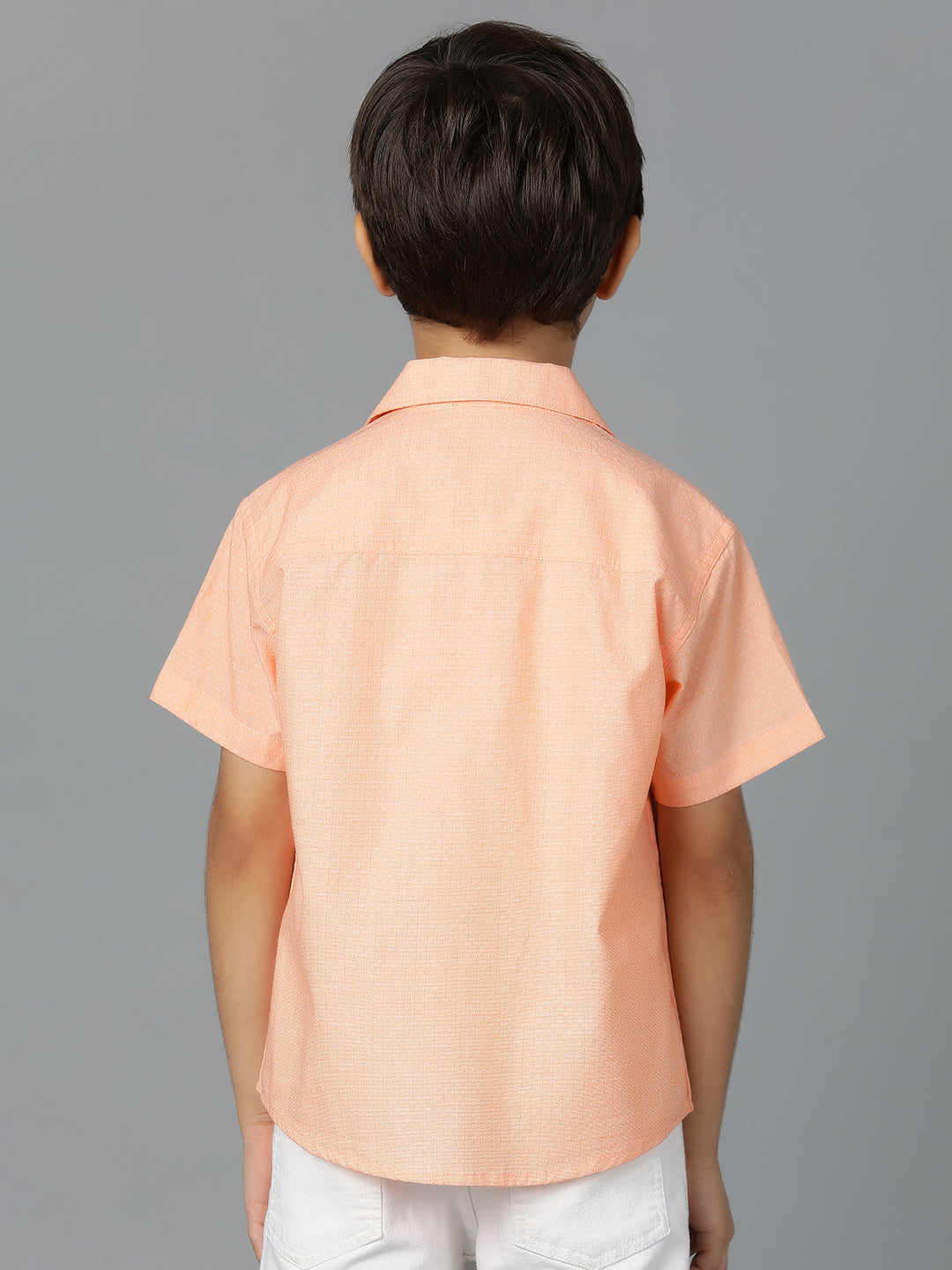 Boys Peach Printed Cotton Regular Fit Shirt
