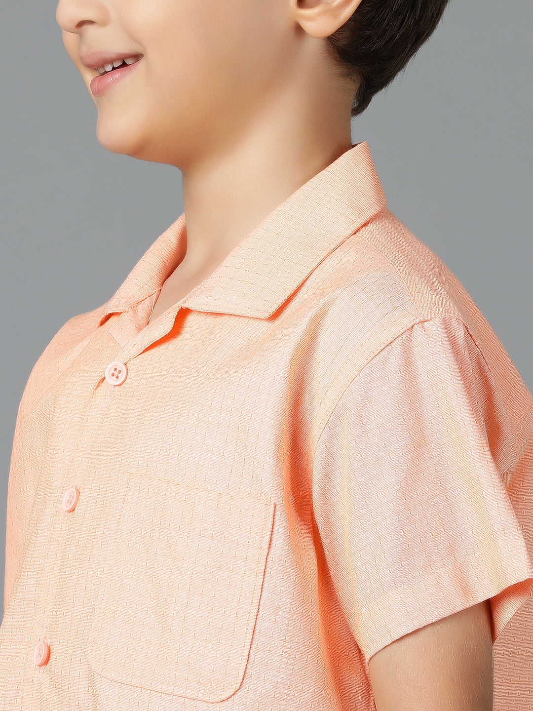 Boys Peach Printed Cotton Regular Fit Shirt