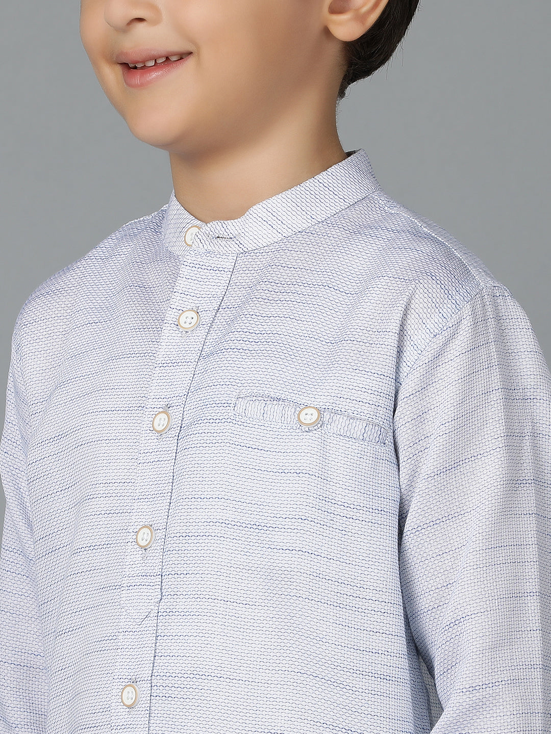 Boys Sky Blue Printed Cotton Regular Fit Shirt