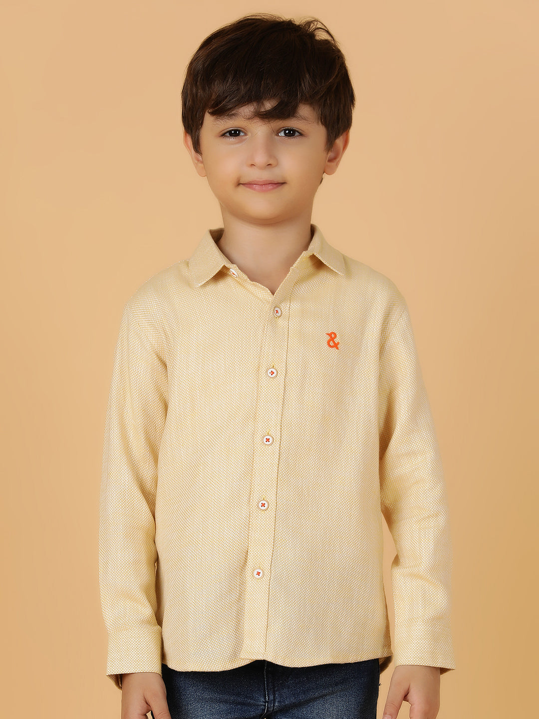 Boys Yellow Solid Cotton Regular Fit Shirt