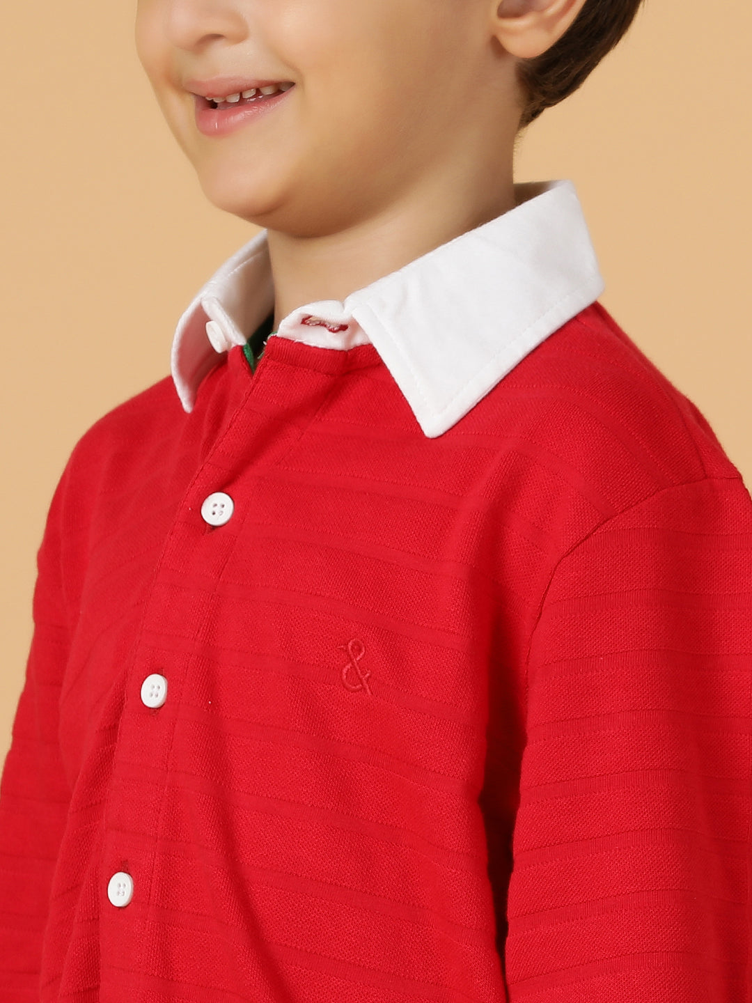 Boys Red Solid Cotton Regular Fit Shirt