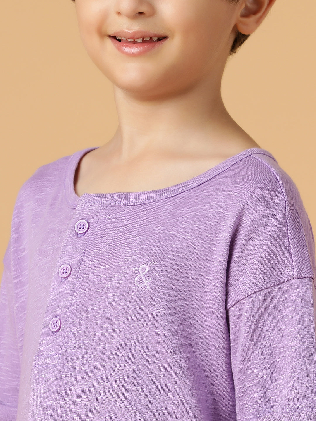 Boys Lilac Viscose Solid Oversized Fit T-Shirt