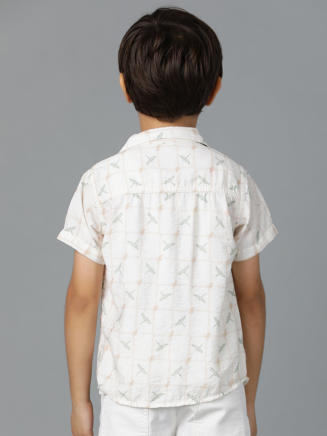 Boys Off White Printed Viscose Regular Fit Shirt