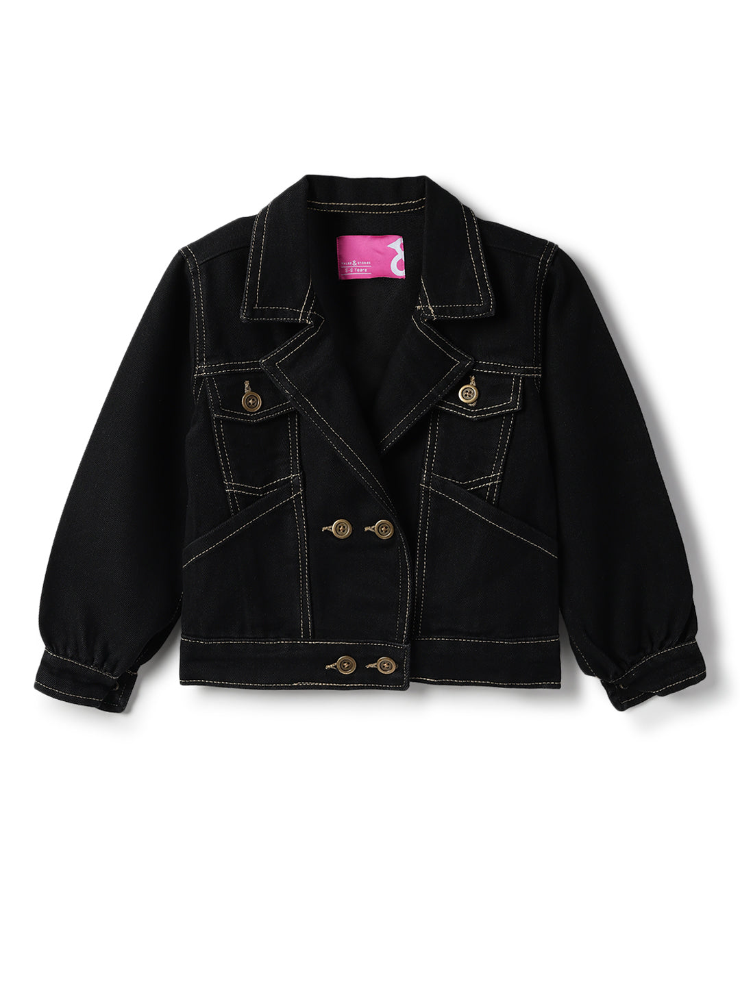 Girls Cotton Poly Casual Washed Black Jacket