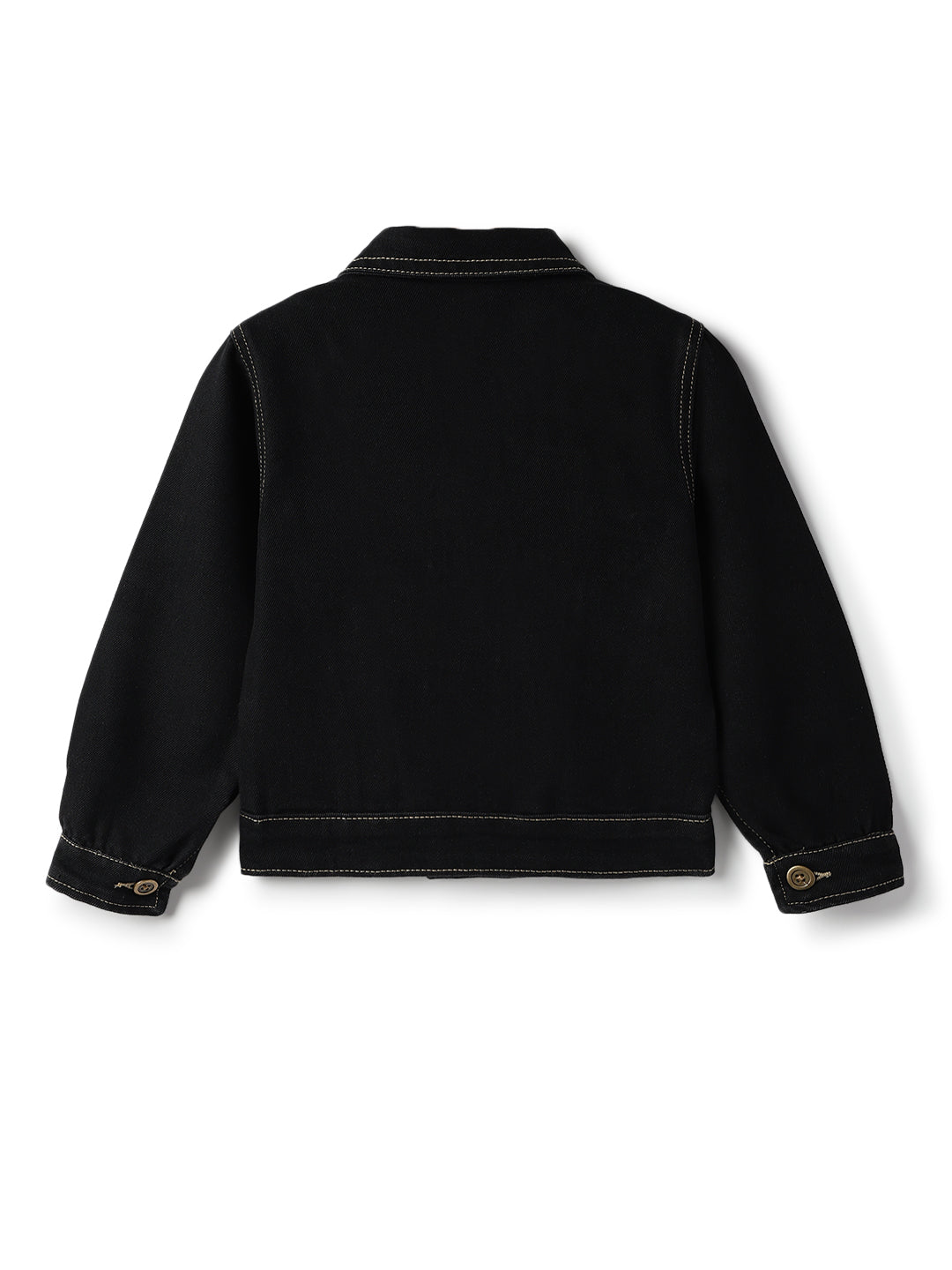 Girls Cotton Poly Casual Washed Black Jacket