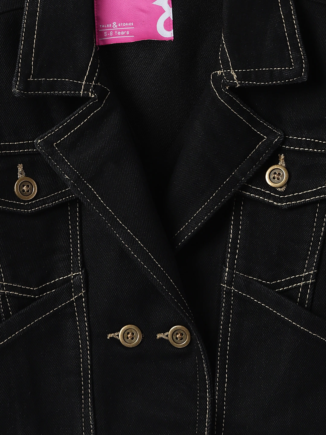 Girls Cotton Poly Casual Washed Black Jacket