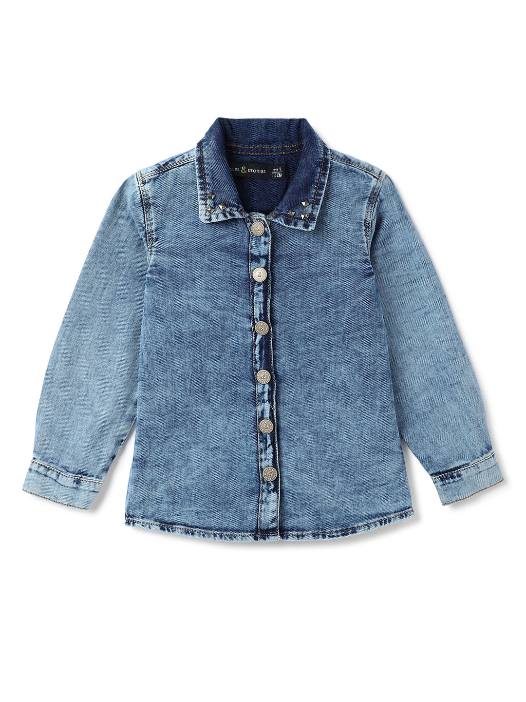 Girls Blue Cotton Washed Shirt