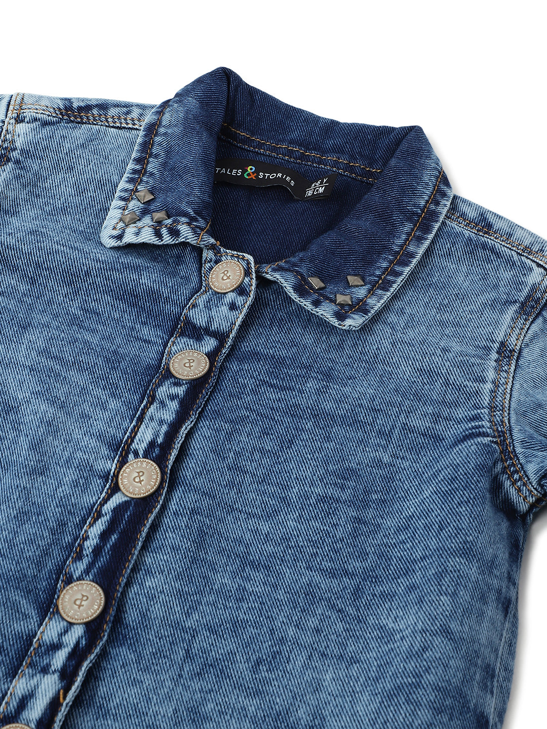 Girls Blue Cotton Washed Shirt