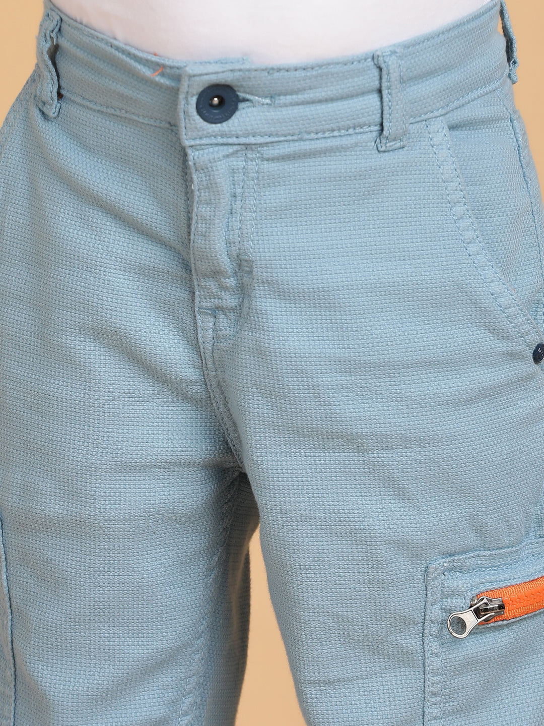 Boys Sky Blue Washed Lycra Tapered Fit Trouser