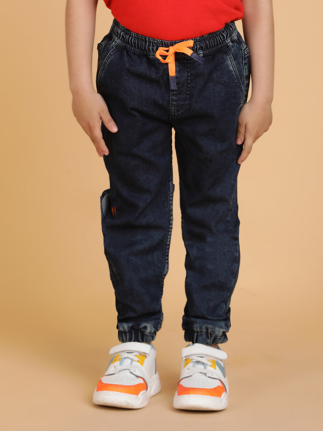 Boys Dark Blue Solid Lycra Slim fit Joggers