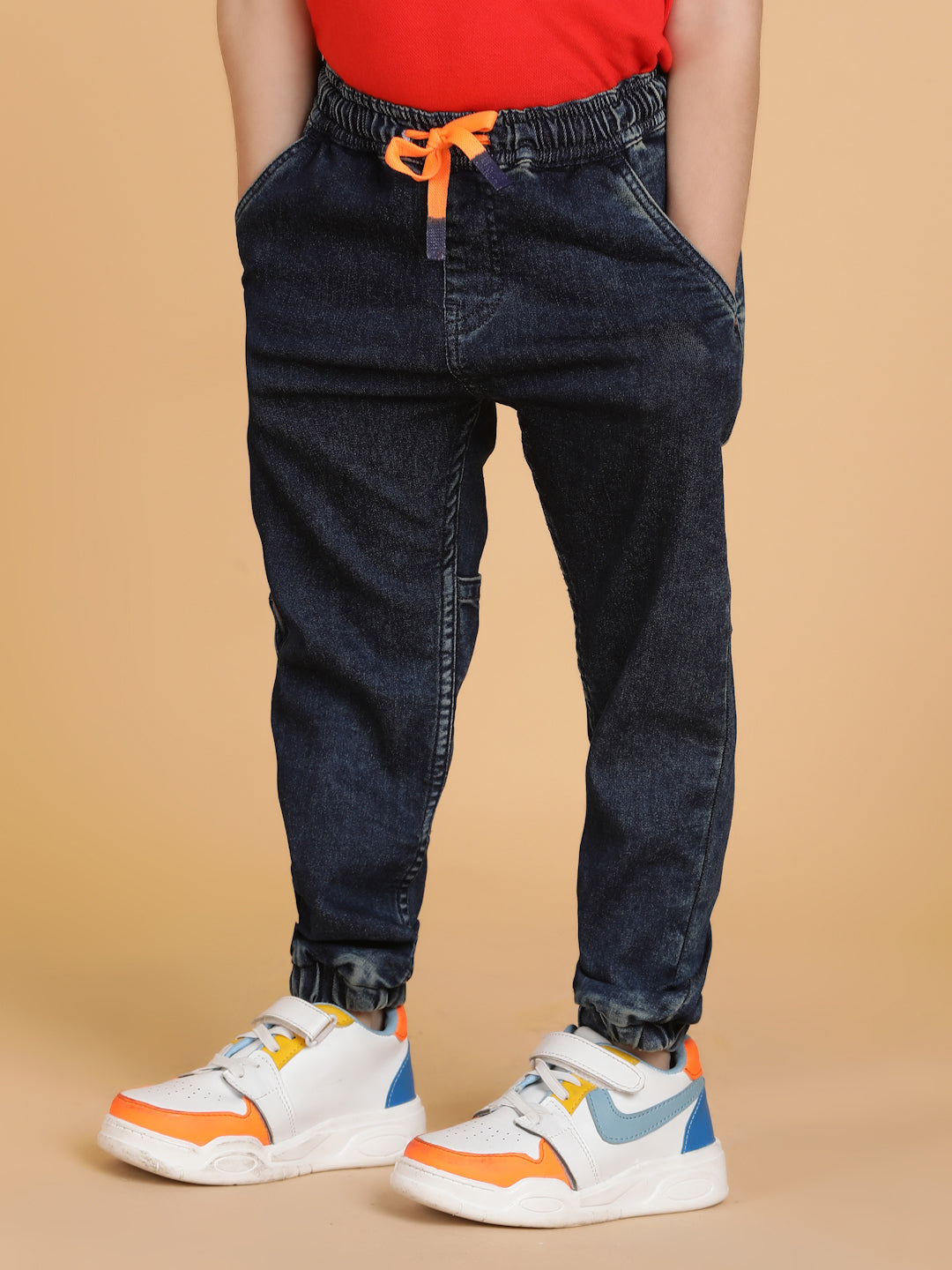 Boys Dark Blue Solid Lycra Slim fit Joggers