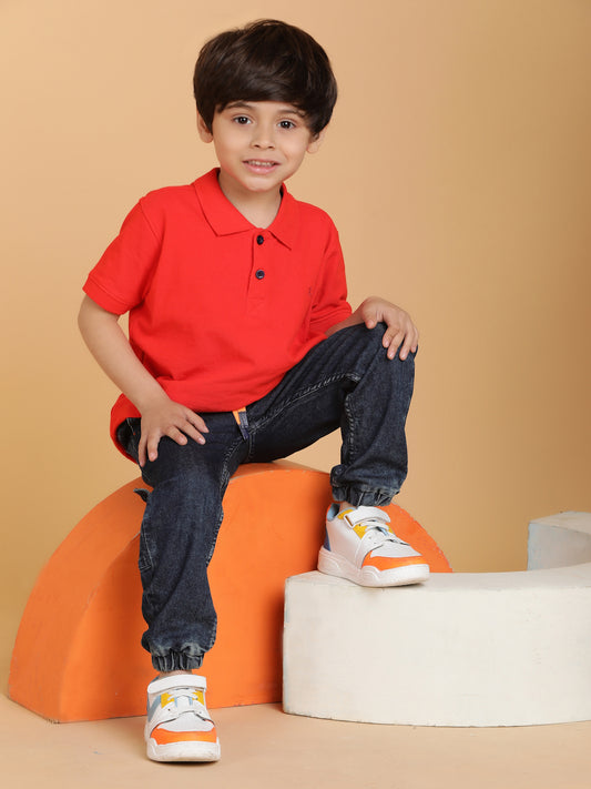 Boys Dark Blue Solid Lycra Slim fit Joggers