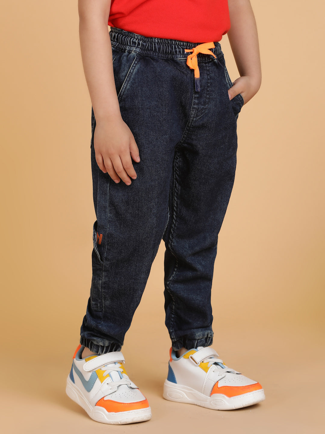 Boys Dark Blue Solid Lycra Slim fit Joggers
