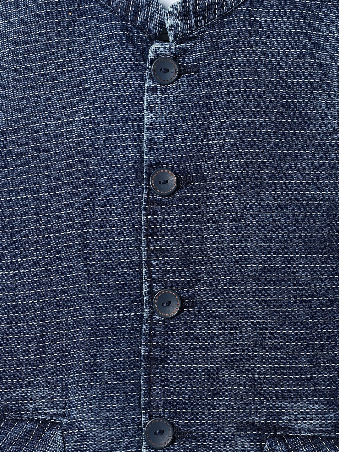 Boys Dark Blue Cotton Stripe Waist Coat
