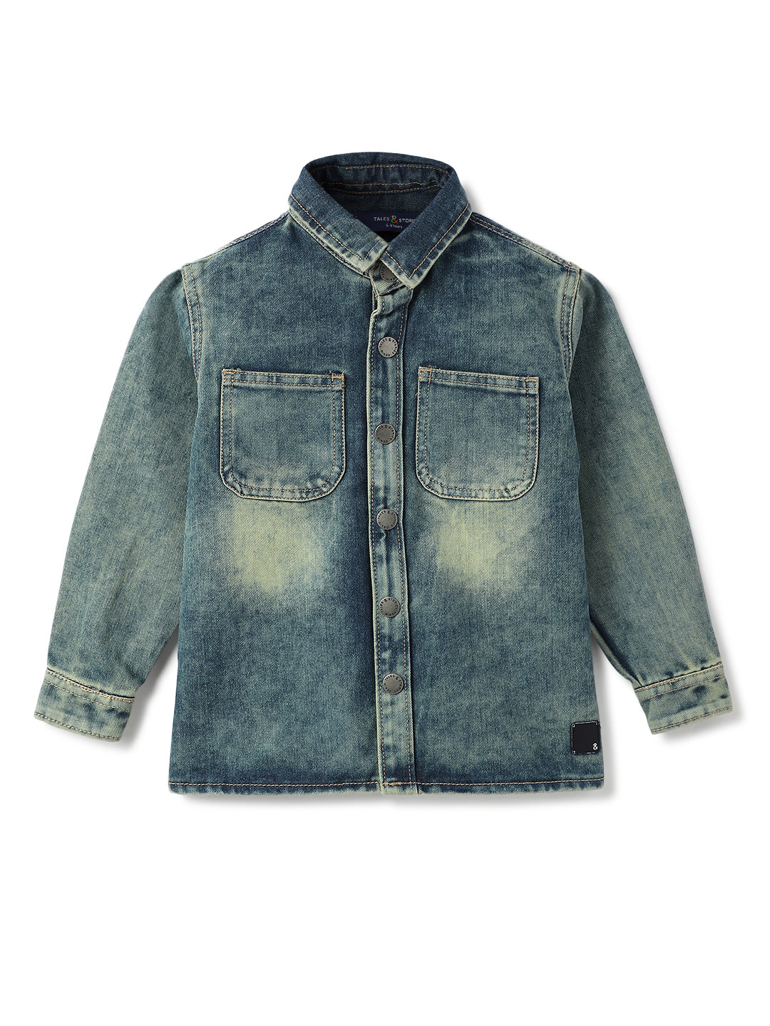 Boys Blue Cotton Poly Washed Shirt