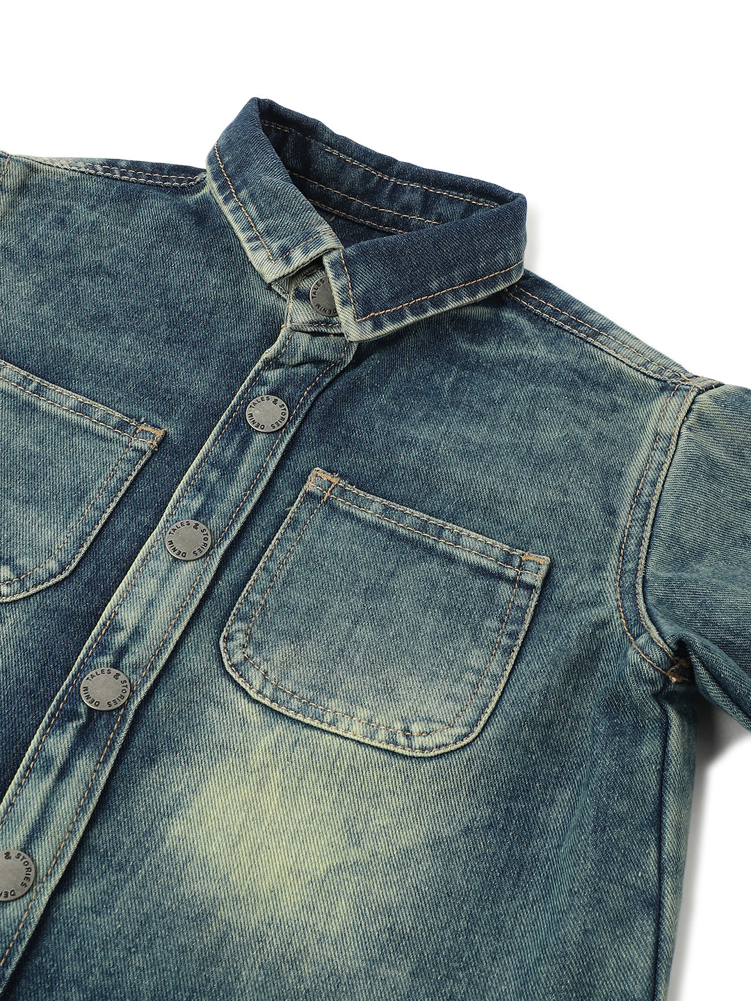 Boys Blue Cotton Poly Washed Shirt