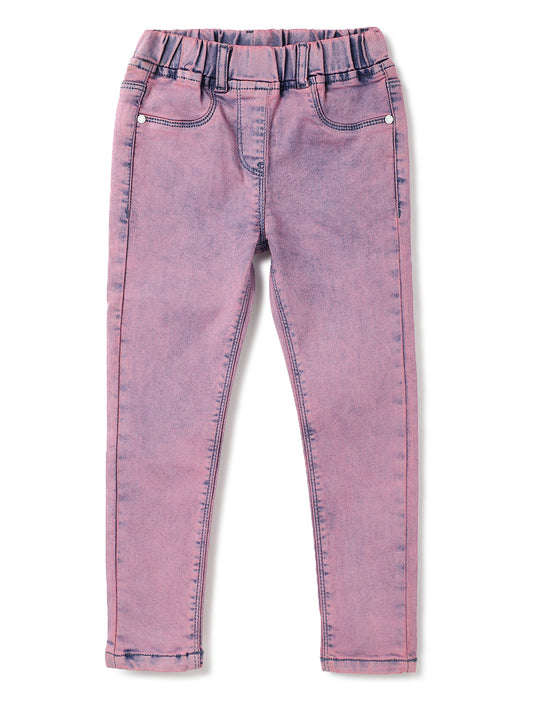 Girls Pink Tint Lycra Washed Slim Fit Jegging