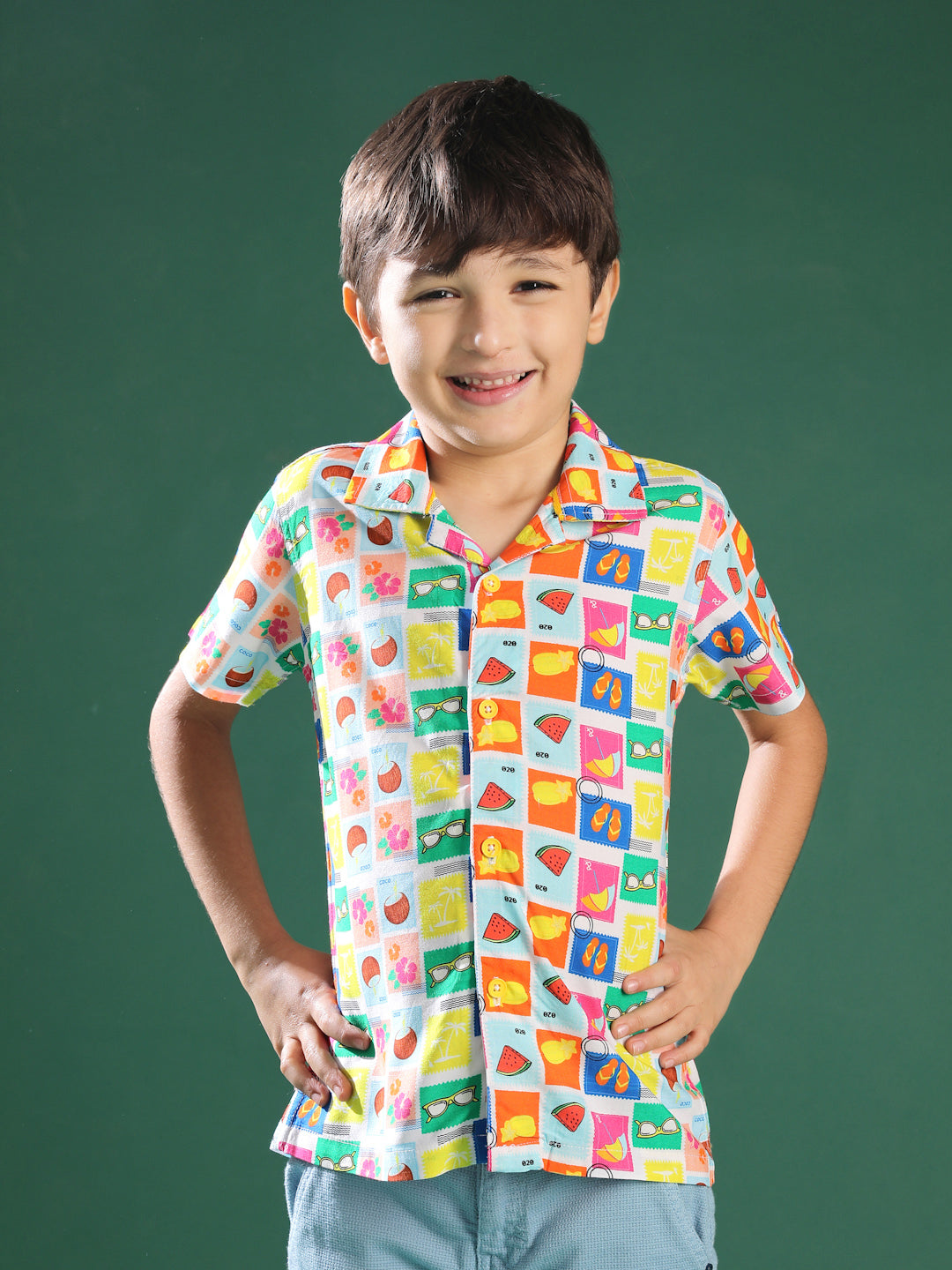Boys Multi-Color Print Viscose Casual Shirt