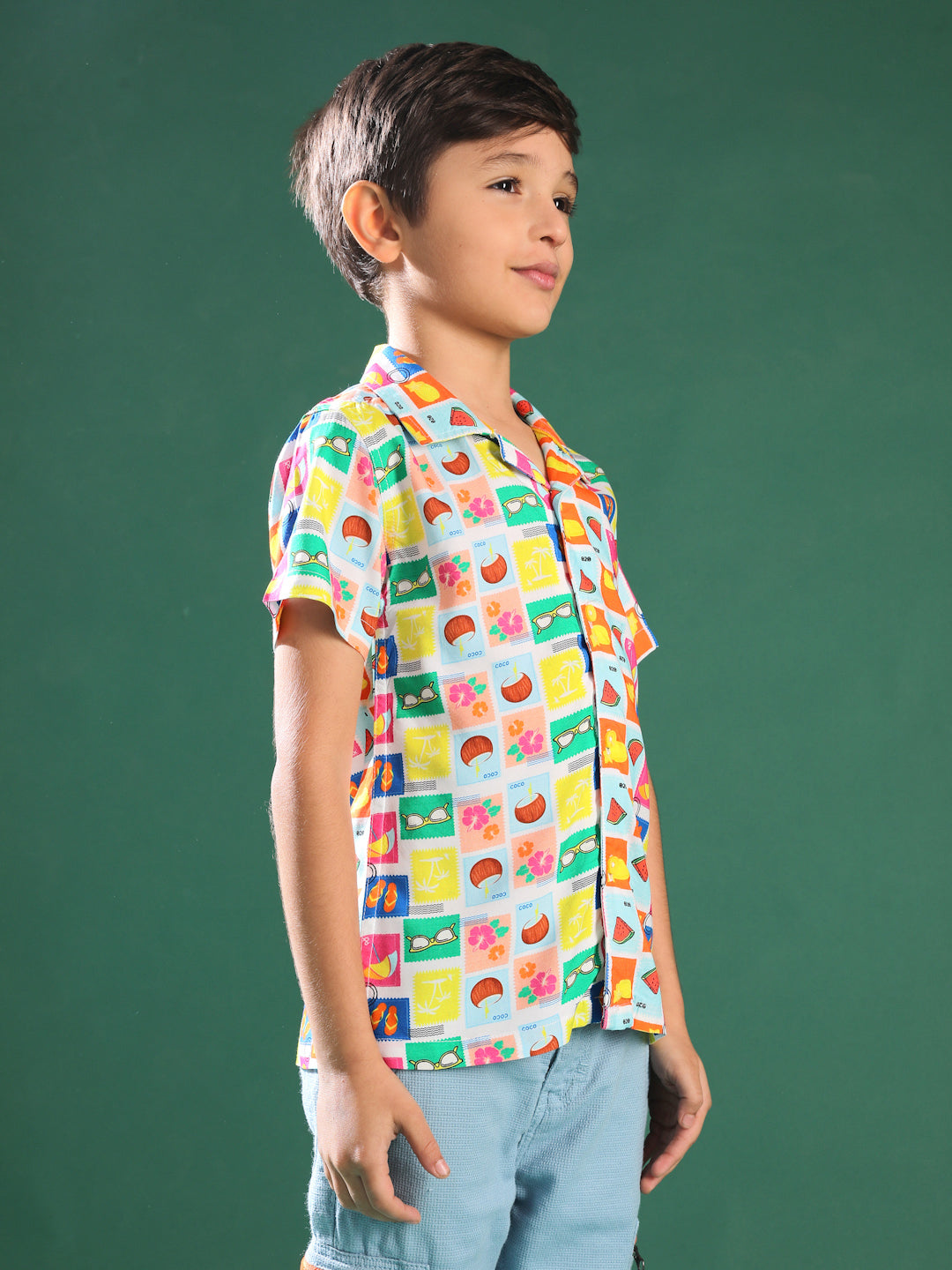 Boys Multi-Color Print Viscose Casual Shirt