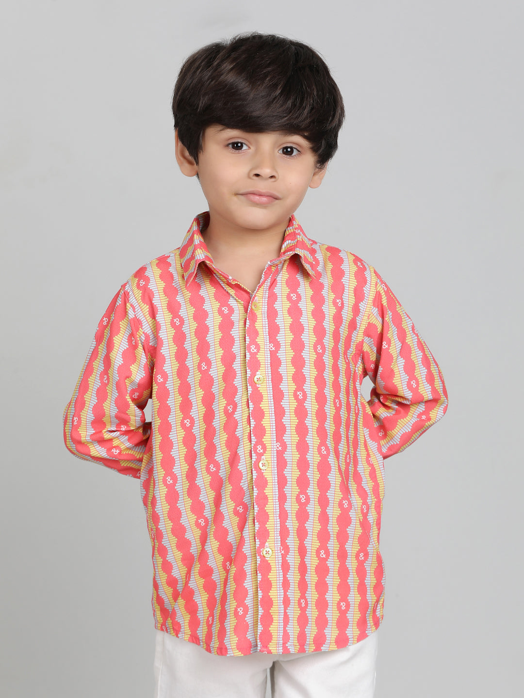 Boys Pink Viscose Casual Printed Full-Sleeve Shirt