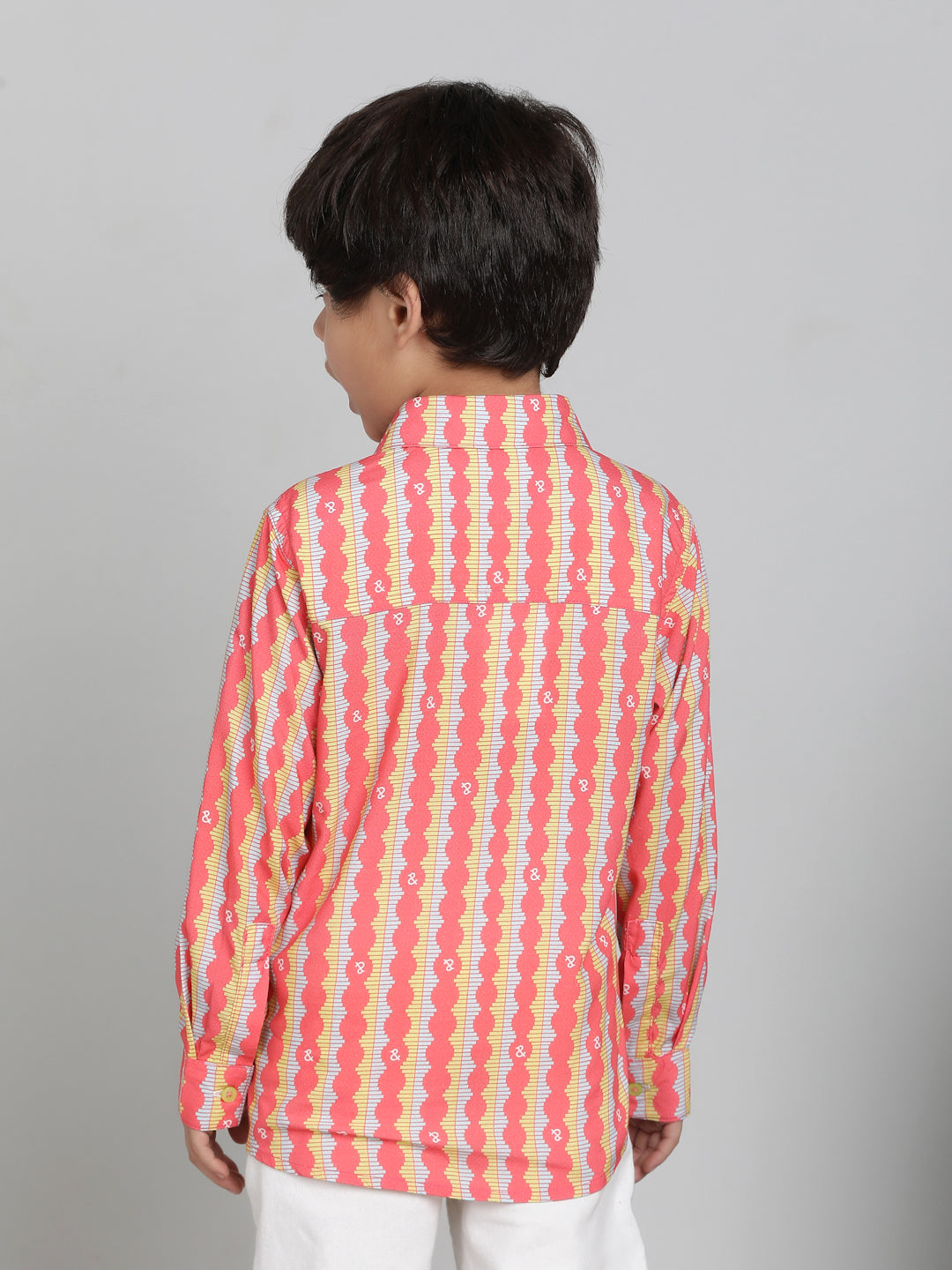 Boys Pink Viscose Casual Printed Full-Sleeve Shirt