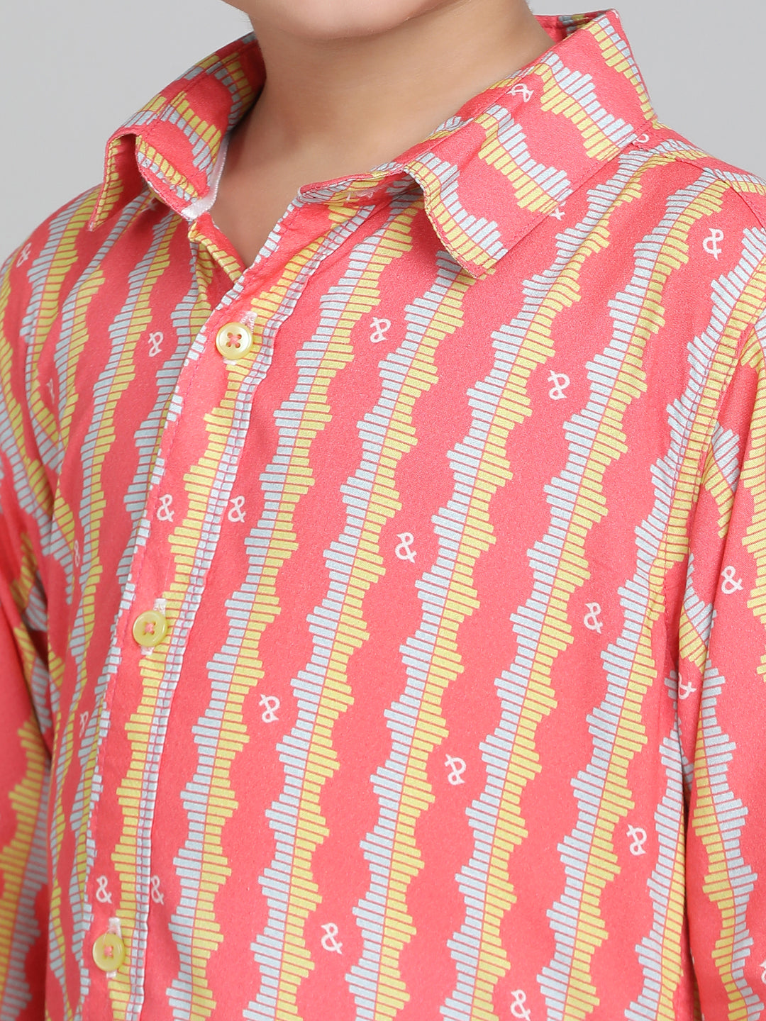 Boys Pink Viscose Casual Printed Full-Sleeve Shirt