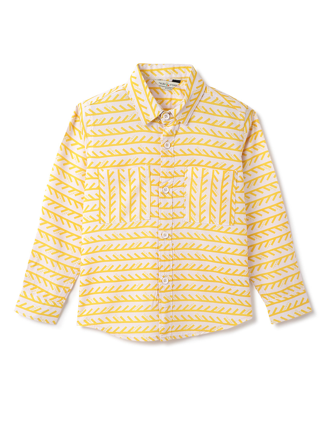 Boys Yellow Viscose Print Shirt