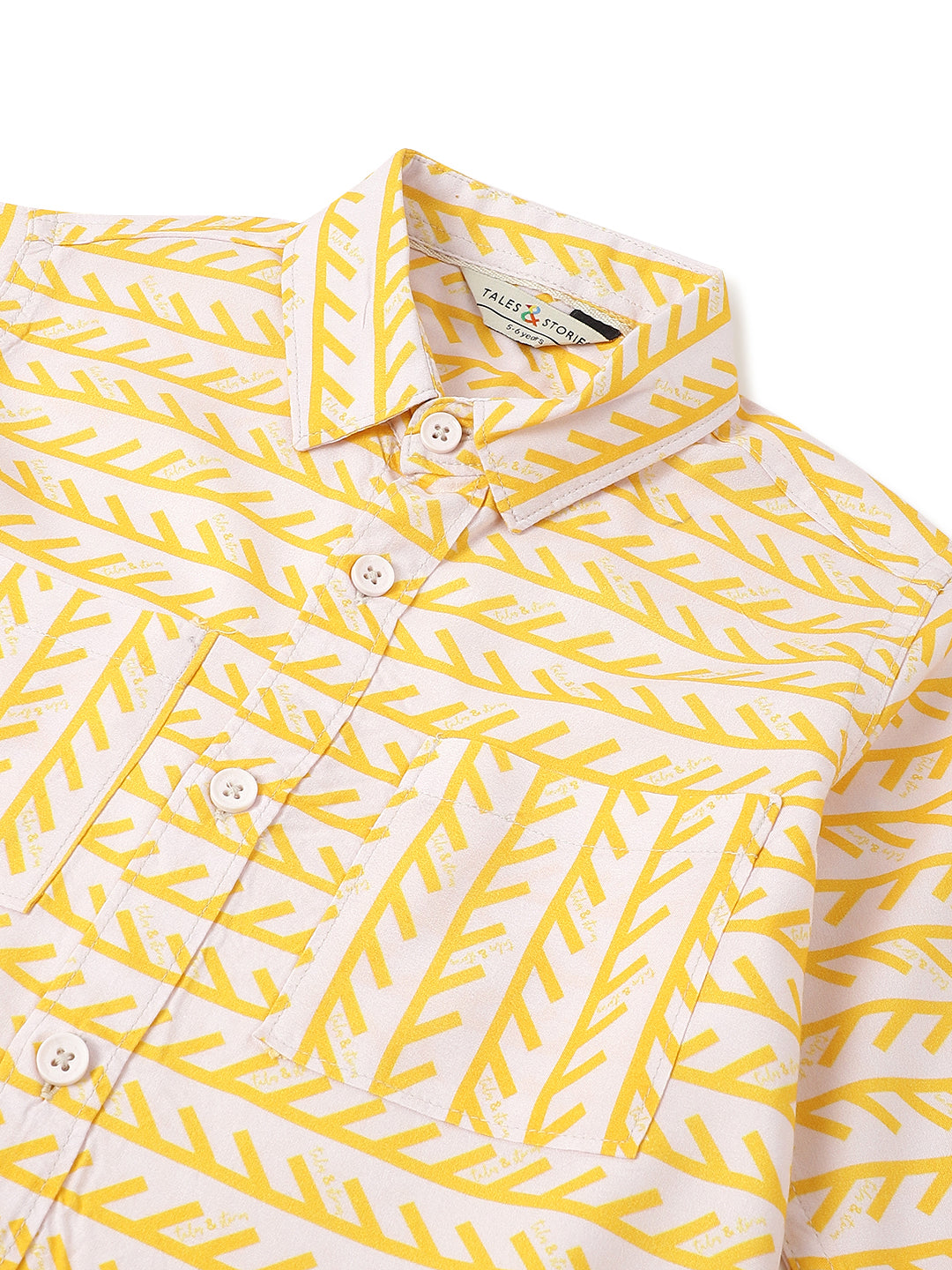 Boys Yellow Viscose Print Shirt