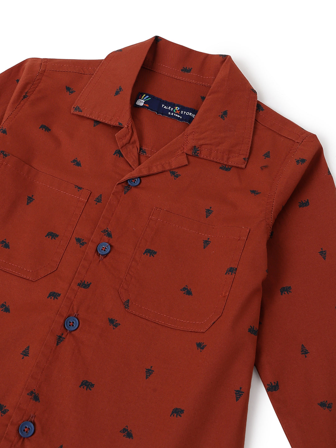 Boys Rust Cotton Full Sleeve Regular Fit Printed Casual Shirt