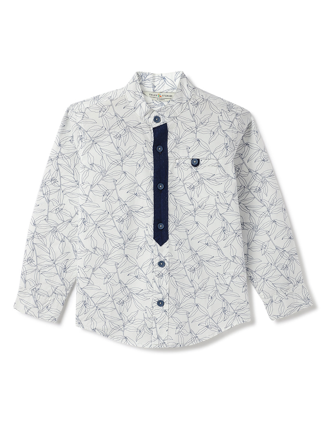 Boys White Cotton Print Shirt