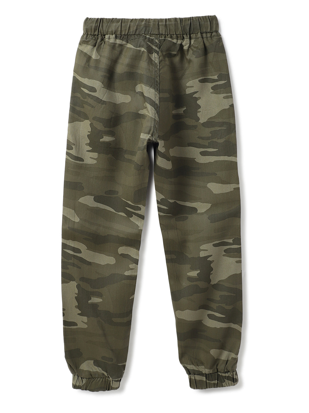 Boys Olive Cotton Print Slim Fit Jogger