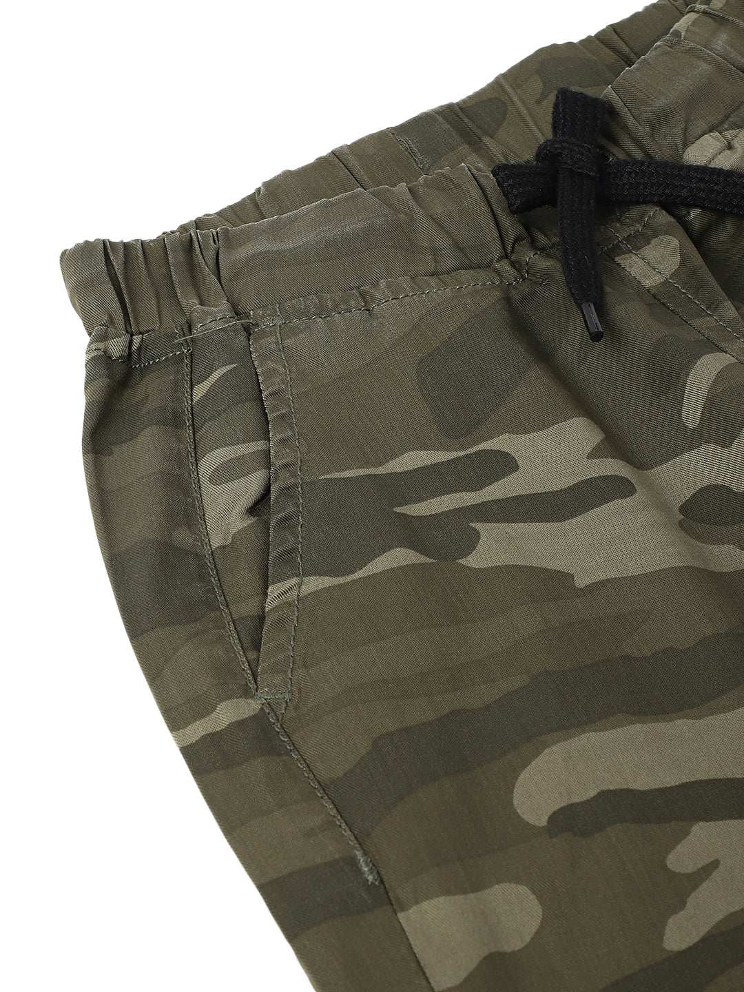 Boys Olive Cotton Print Slim Fit Jogger